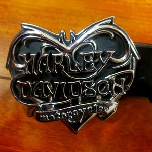 Harley DAVIDSON Leather Belt w Silver Belt Buckle